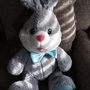 Plush Gray Bunny with Blue Bow
